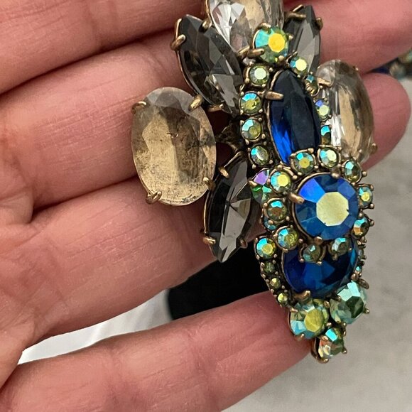 J. Crew Riviera Blue Aurora Borealis Czech Glass Drop Statement Pierced Earrings - Picture 5 of 7